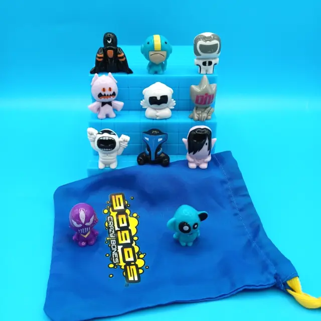Lot Of 11 Gogo's Crazy Bones With Blue Drawstring Bag Pouch Series 1