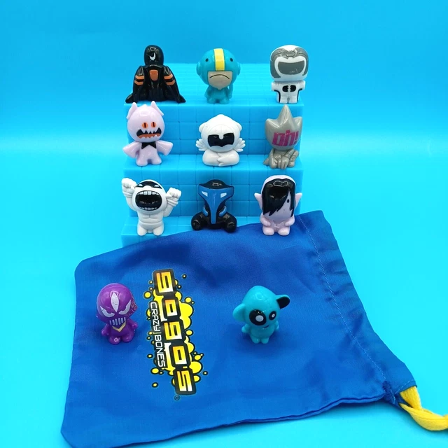 Lot Of 11 Gogo's Crazy Bones With Blue Drawstring Bag Pouch Series 1
