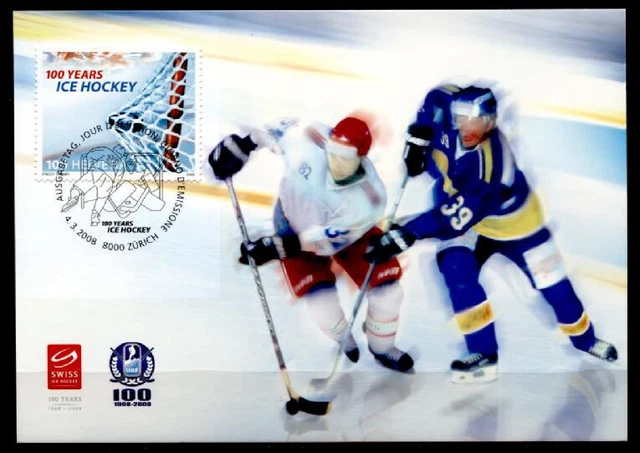Eishockey. 100Jahre Schweizerischer Eishockeyverband. Maximumkarte. Schweiz 2008