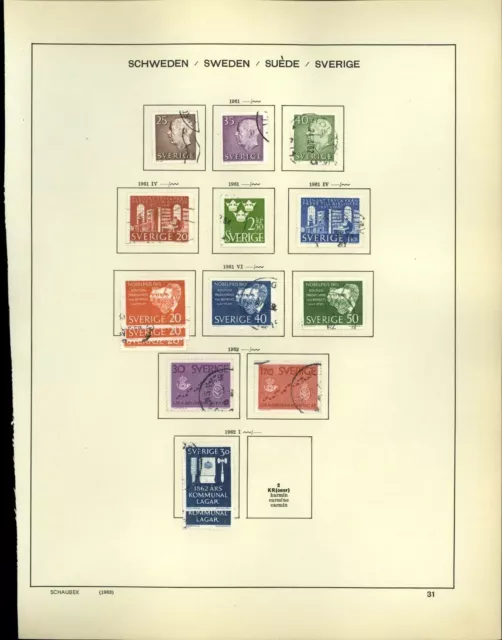 Sweden 1961-1962 Album Page Of Stamps #V18861