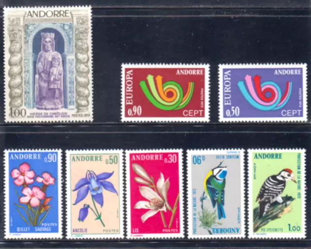 ANDORRE STAMP ANNEE COMPLETE 1973 YVERT N° 226/233 , 8 TIMBRES NEUFS xx LUXE