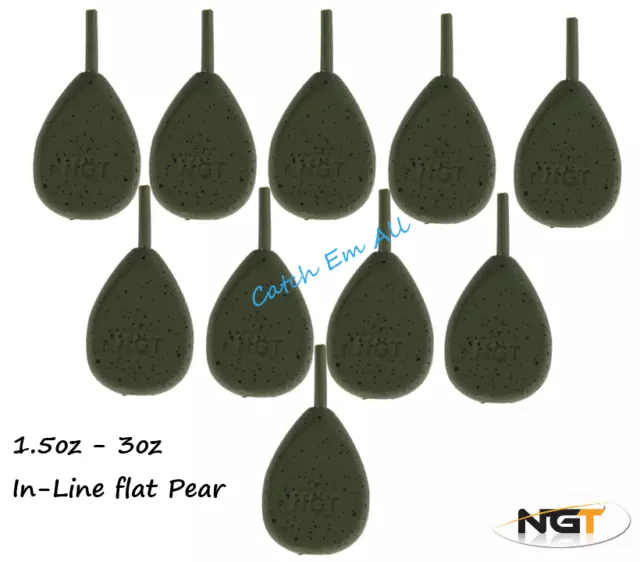 10 x Carp Fishing Leads 1.5oz 2oz 2.5oz 3oz Inline Flat Pear Weights NGT