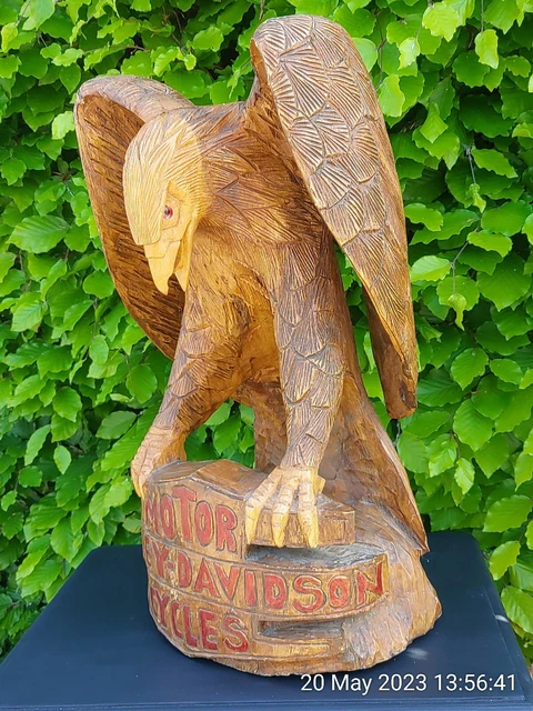 Harley Davidson Vintage SculptureCarved Wooden Eagle Man Cave Memorabilia