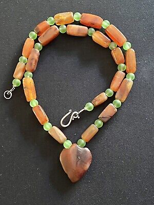 Ancient carnelian Idar Oberstein trade beads & Arrow Carnelian pendant necklace