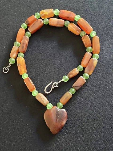 Ancient carnelian Idar Oberstein trade beads & Arrow Carnelian pendant necklace