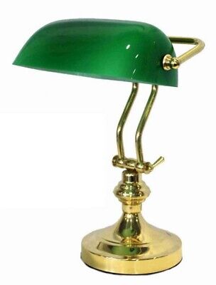 Lampada ministeriale da tavolo stile america da studio ottone lucido vetro verde
