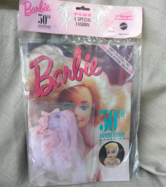 NEW 1989 VINTAGE, by MATTEL, BARBIE 30TH ANNIVERSARY MAGAZINE WITH PINK OUTFIT