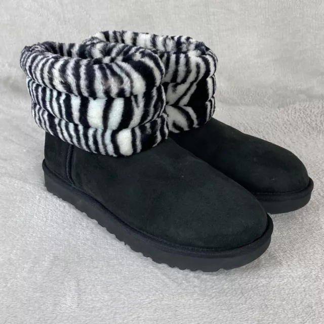 Zebra black Mini Fluff Genuine Shearling Bootie UGG Girls shoes
