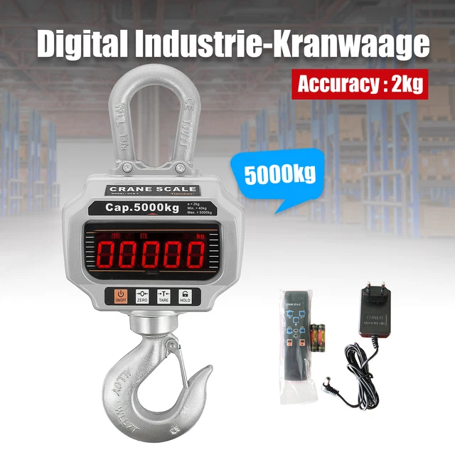Bilancia Dinamometro Sospesa Digitale 5000Kg Da Gru Gancio Acciaio Industriale
