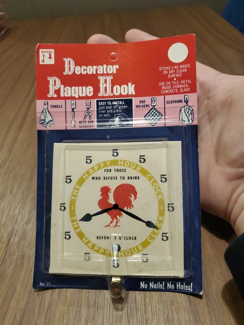 NOS Vintage Moore Decorator Kitchen Plaque Hook New Stick-On 1960s Rooster