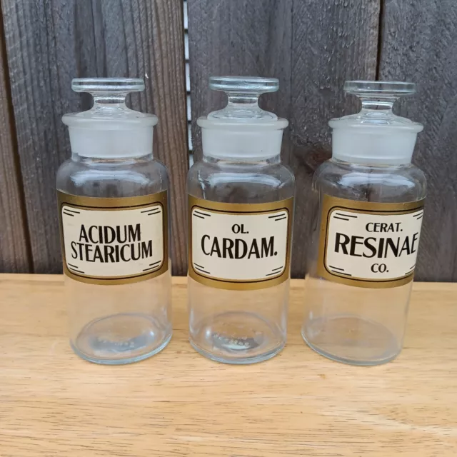 Antique Vintage Lot of  3 T.C.W. CO Apothecary Glass Chemistry Bottle w stopper