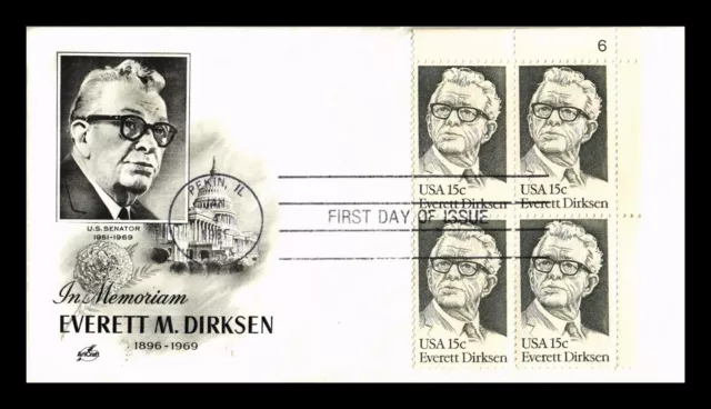 Dr Jim Stamps Us Cover Everett M Dirksen Memoriam Fdc Plate Block Artcraft