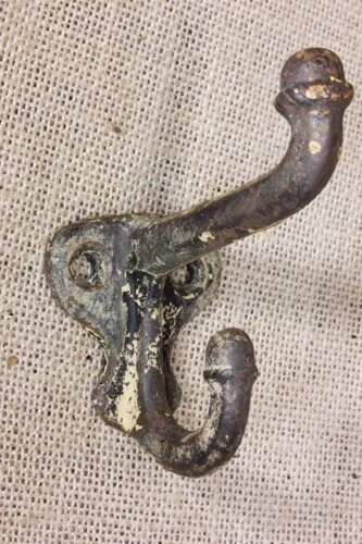 2 old Coat hooks farm school house rustic cast iron 3” vintage 1880’s heavy duty 6