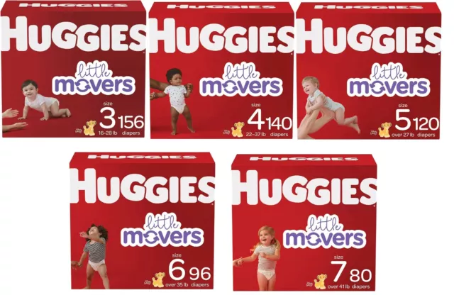 Huggies Little Movers Disposable Baby Diapers, Size 3, 4, 5, 6, 7 ✅