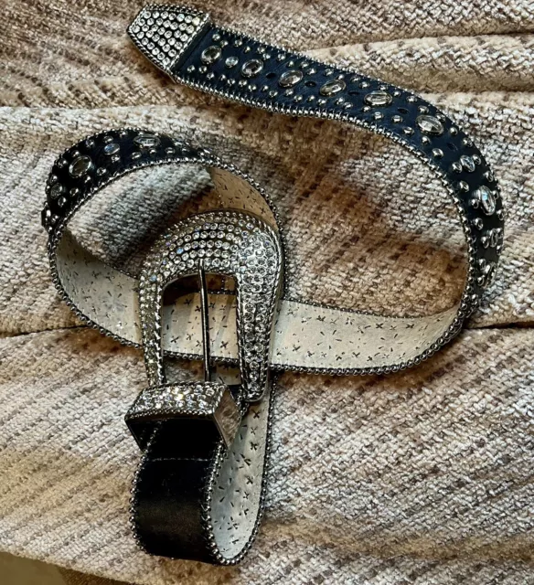 “Christine Alexander” Black Belt With Swarovski Crystals Size M