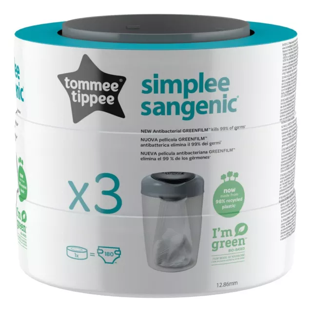 6x Tommee Tippee Simplee Sangenic Nappy Bin Refills Cassettes Pack of 18- 703354