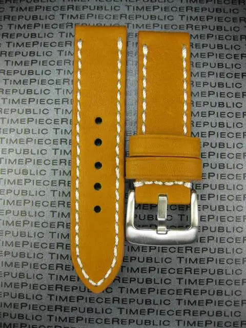New 22mm BIG Soft COW Leather Strap Mustard Brown Watch Band PANERAI White x1