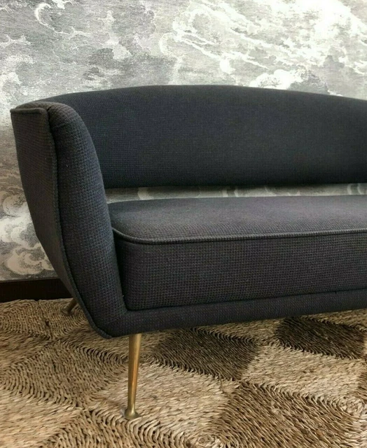 vintage 1950s mid century black Italian sofa with brass legs 3