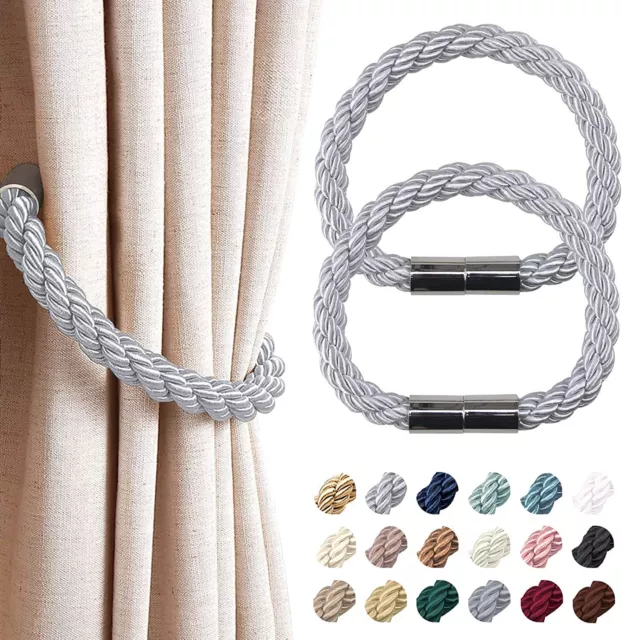 2PACK Magnetic Curtain Tiebacks Tie Backs Buckle Clips Weave Rope Holdbacks Home