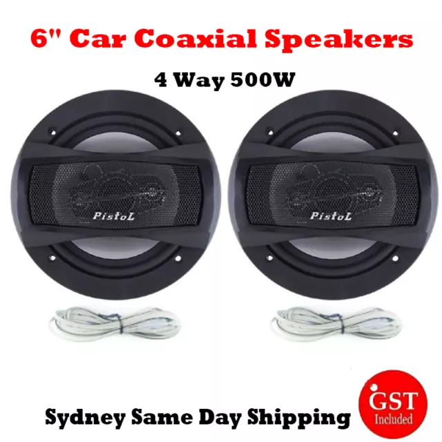 500W 6" inch Car Coaxial Speakers 4-Way Stereo Super Bass Audio Cable Subwoofer