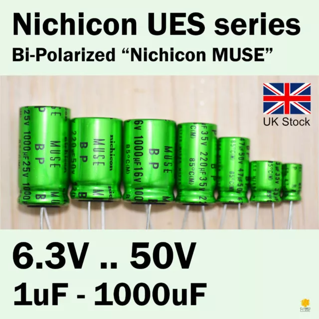 Condensateurs audio bipolaires Nichicon UES « MUSE » 6,3 V-50V 1-1000uF ** Stock britannique **