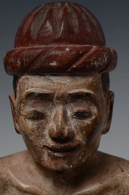 Early 20th Century, Antique Burmese Wooden Man Figurine 2