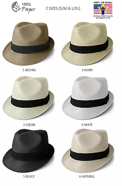 Straw Fedora Hat Trilby Cuban Cap Summer Beach Sun Panama Short Brim Men Women