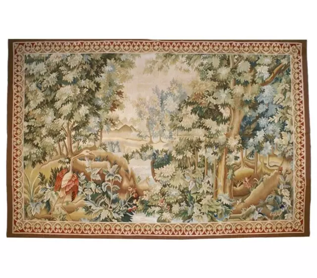 Handwoven Wool Aubusson Wall Tapestry Antique Style European Verdure Scenery