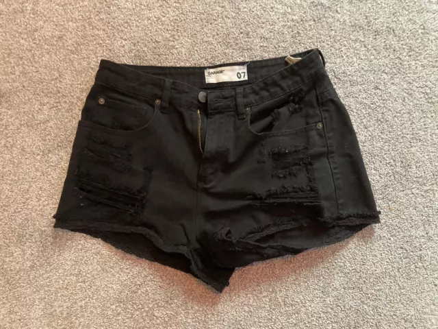 Juniors Black Size 7 Lace Trim Cuffs Garage Brand Denim Ripped Shorts