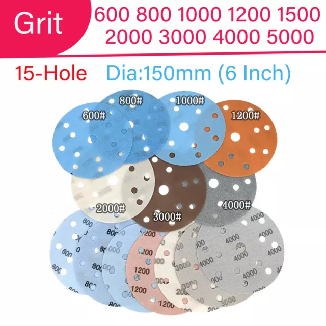 Schleifscheiben 150mm Klett 15 Loch Exzenter Schleifpapier Schleifblatt P6-P5000