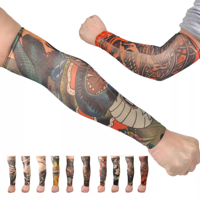 Men Temporary Fake Tattoo Sleeves Stretch Seamless Arm Sleeves Stockings New