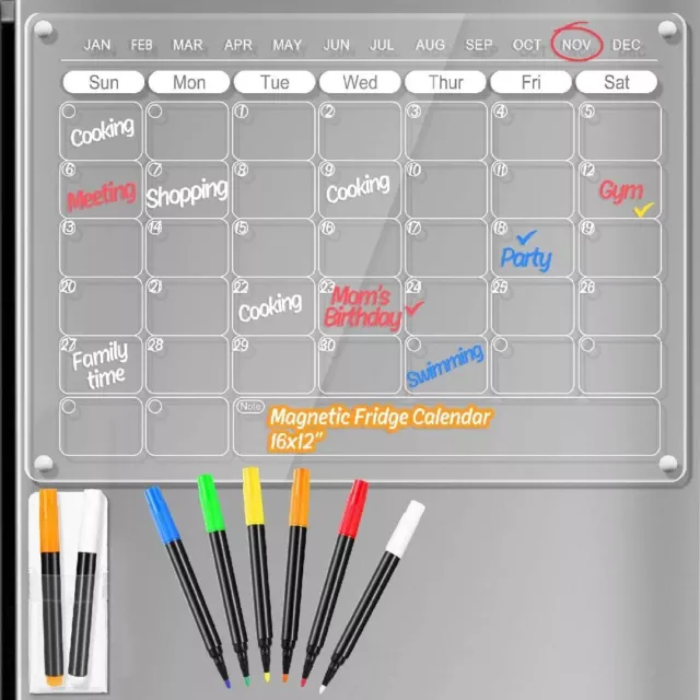 Magnetic Acrylic Calendar for Fridge Refrigerator Monthly Dry Erase Board