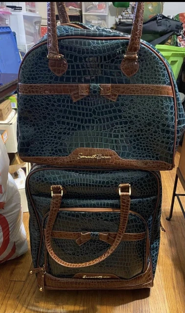 New Samantha Brown 2 Pc Weekender Faux Croc Green Brown Luggage Tote Beautiful