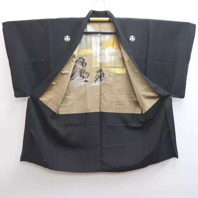 9400G1 Silk Vintage Japanese Kimono Men's Haori Montsuki Habutae Landscape