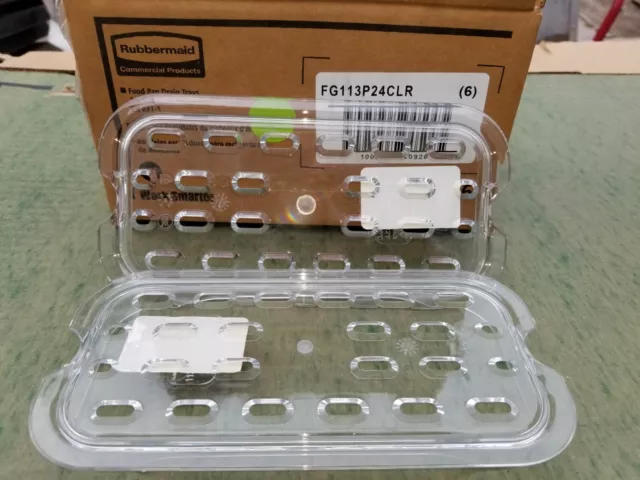 Rubbermaid FG113P24CLR Clear Fourth Size Cold Food Pan Drain Tray Lot 6