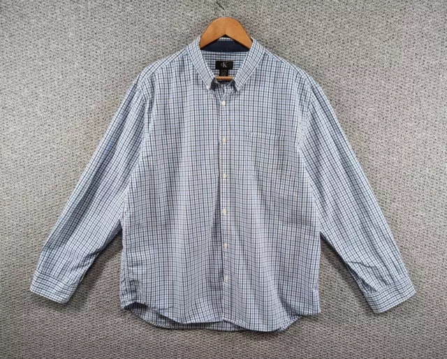 CALVIN KLEIN Men's Blue Check Plaid Cotton Designer Casual Button Shirt Size XL