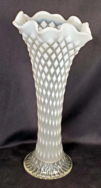 Northwood Glass Stretch Vase Diamond Design Opalescent White and Clear