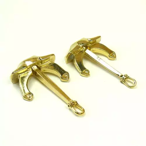 2 x Aero Naut Brass Plated Hall Anchors Height 40mm, Width 25mm For Model Boats
