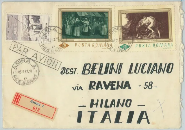 77560  - ROMANIA - POSTAL HISTORY - REGISTERED COVER to ITALY 1967