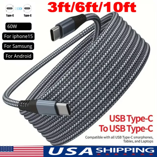 60W USB-C to USB-C Cable Fast Charger TypeC PD Nylon Cord For iPhone 15 Samsung