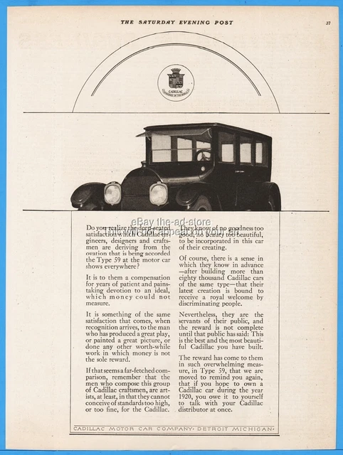 1920 Cadillac Motor Car Co Detroit MI Type 59 Enclosed Sedan General Motors Ad