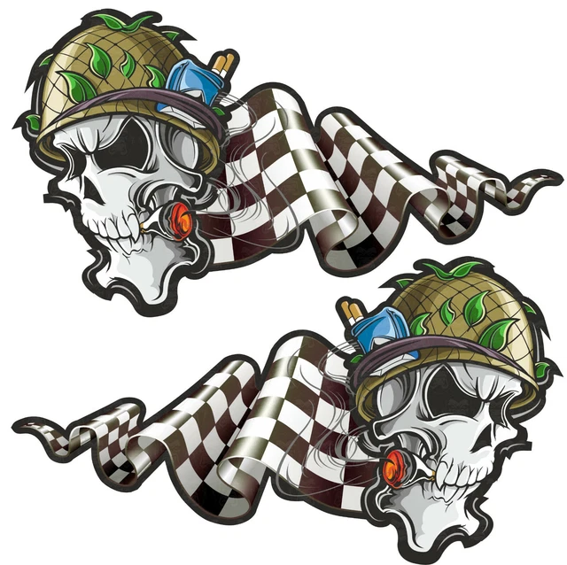 2x SKULL Soldat Aufkleber Flagge Racing Sticker Motorrad Tank Custom Biker MG316