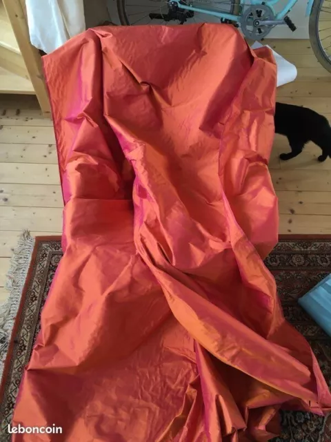 Coupon tissu couture 1m soie sauvage orange rose satinée