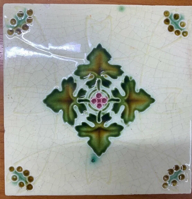 Rare victorian art deco nouveau England Vintage tile vintage majolica 6 x 6 Inch