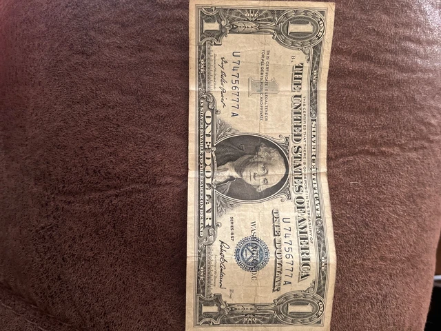1957 One Dollar Blue Seal Series B Note Silver Certificate Old US Bill $1 Money