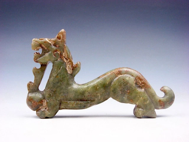 Old Nephrite Jade Stone Carved Sculpture Walking Dragon & Pearl Ball #02262304