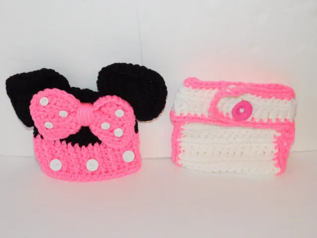 Baby Crocheted Minnie Mouse Costume 0-3 Months Photo Prop Hand Made