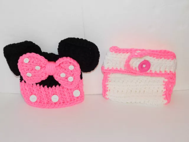 Baby Crocheted Minnie Mouse Costume 0-3 Months Photo Prop Hand Made Baby Crocheted Minnie Mouse Costume 0-3 Months Photo Prop Hand Made