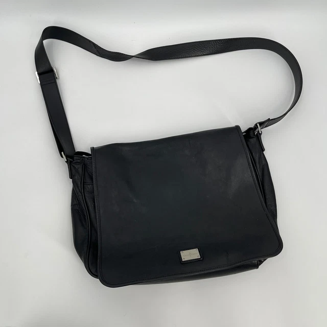 COLE HAAN Black Leather Messenger Computer Travel Bag Smooth/pebbled 15x11x4