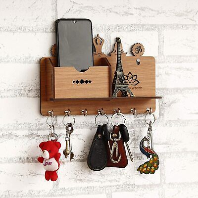 Wall Shelves Wooden Shelf, Keyholder (Pack of 1 with 7 Keys Hooks)